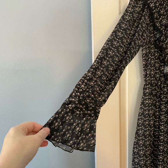 See By Chloe Black Floral Crepe Midi Dress FR Size 42 Ruffle Victorian Feminine - Picture 2 of 9